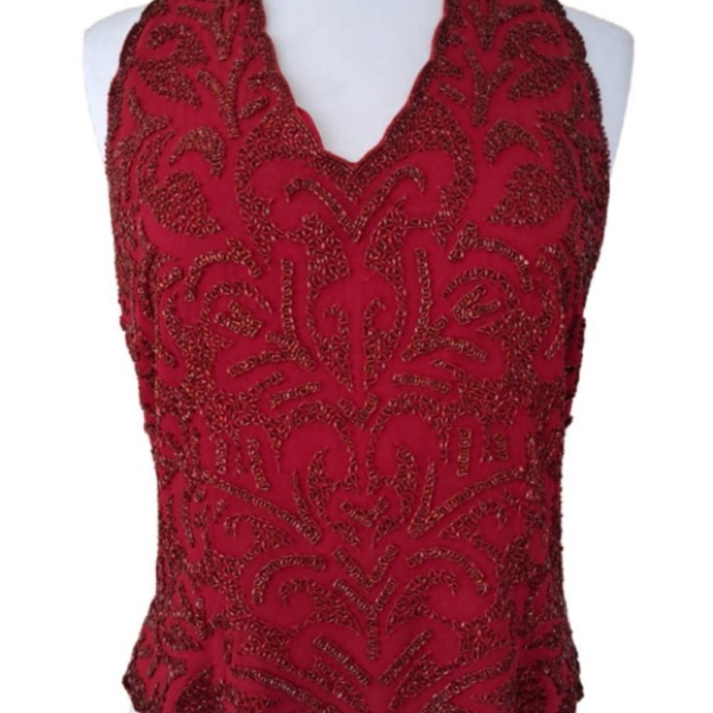 Beaded Top Maroon Sleeveless Embellished Top